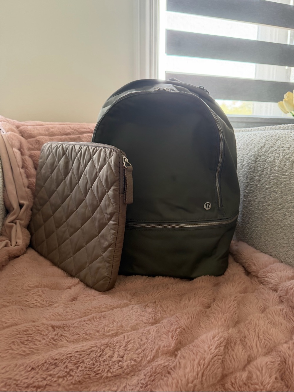 lululemon athletica Olive Green Backpack with Quilted Tablet Sleeve